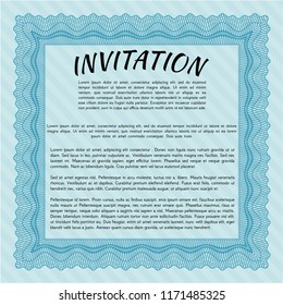 Light blue Invitation. Nice design. With guilloche pattern and background. Detailed. 