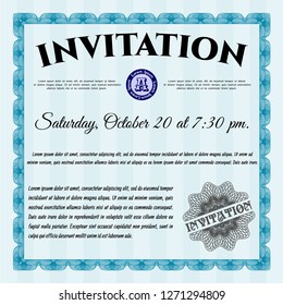 Light blue Invitation. Nice design. Detailed. With linear background. 