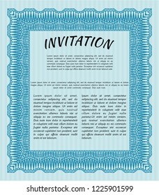 Light blue Invitation. Perfect design. Vector illustration. With guilloche pattern. 