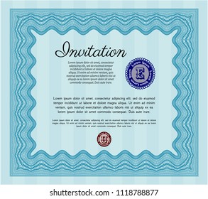 Light blue Invitation. Printer friendly. Vector illustration. Money style design. 