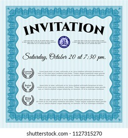Light blue Invitation. Printer friendly. Vector illustration. Money Pattern. 