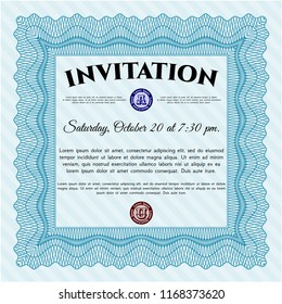 Light blue Invitation. Printer friendly. Superior design. Vector illustration. 