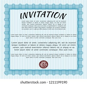 Light blue Invitation. Printer friendly. Detailed. Money Pattern. 
