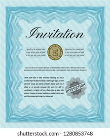 Light blue Invitation. Printer friendly. Artistry design. Customizable, Easy to edit and change colors. 