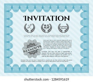Light blue Invitation. Printer friendly. Elegant design. Detailed. 