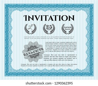 Light blue Invitation. Printer friendly. Artistry design. Customizable, Easy to edit and change colors. 