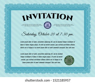 Light blue Invitation. Printer friendly. Detailed. Perfect design. 