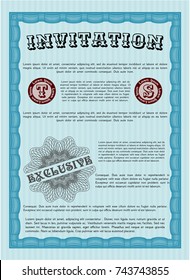 Light blue Invitation. Printer friendly. Customizable, Easy to edit and change colors. Money style design. 