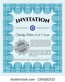 Light blue Invitation. With quality background. Cordial design. Vector illustration. 