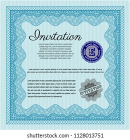 Light blue Invitation. Retro design. With guilloche pattern and background. Customizable, Easy to edit and change colors. 