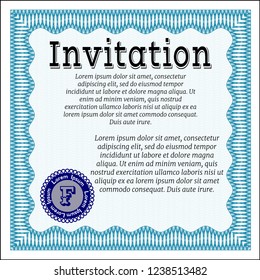 Light blue Invitation. Retro design. Vector illustration. With great quality guilloche pattern. 