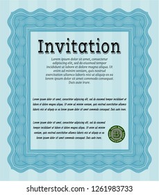 Light blue Invitation. Retro design. Vector illustration. With complex linear background. 