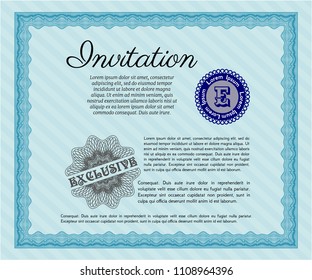 Light blue Invitation. Superior design. Easy to print. Vector illustration. 
