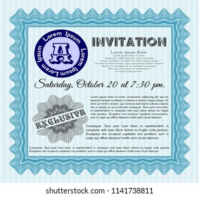 Light blue Invitation. Superior design. With guilloche pattern. Customizable, Easy to edit and change colors. 