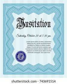 Light blue Invitation. Superior design. Customizable, Easy to edit and change colors. With complex background. 