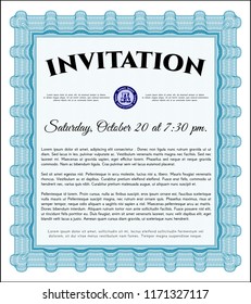 Light blue Invitation template. Artistry design. Printer friendly. Customizable, Easy to edit and change colors. 