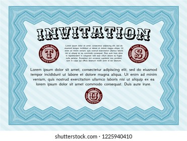 Light blue Invitation template. Artistry design. Complex background. Customizable, Easy to edit and change colors. 