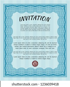 Light blue Invitation template. Artistry design. Detailed. With complex background. 