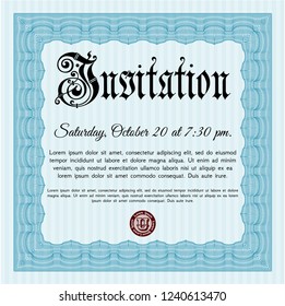 Light blue Invitation template. Artistry design. Printer friendly. Customizable, Easy to edit and change colors. 
