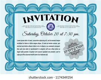 Light blue Invitation template. With background. Good design. Vector illustration. 