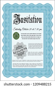 Light blue Invitation template. With background. Superior design. Customizable, Easy to edit and change colors. 