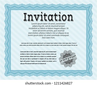 Light blue Invitation template. With background. Detailed. Retro design. 