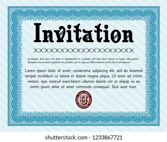 Light blue Invitation template. With background. Superior design. Customizable, Easy to edit and change colors. 