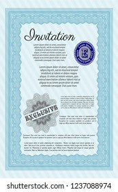 Light blue Invitation template. With background. Good design. Detailed. 