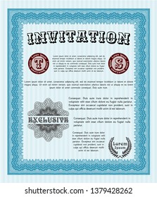 Light blue Invitation template. With background. Money design. Vector illustration. 
