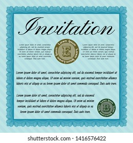 Light blue Invitation template. With background. Detailed. Artistry design. 