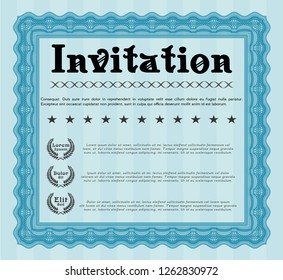 Light blue Invitation template. Beauty design. Detailed. Complex background. 