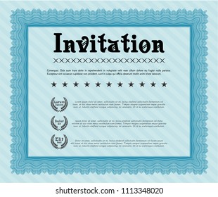  Light blue Invitation template. With complex linear background. Superior design. Detailed. 