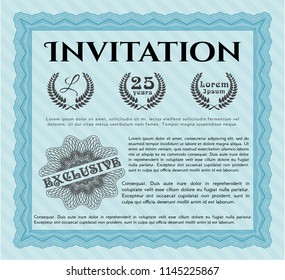 Light blue Invitation template. Complex background. Customizable, Easy to edit and change colors. Perfect design. 