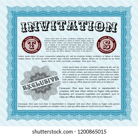 Light blue Invitation template. Complex background. Money Pattern design. Customizable, Easy to edit and change colors. 