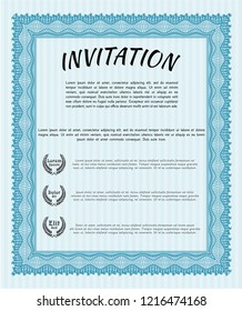 Light blue Invitation template. With complex background. Modern design. Detailed. 