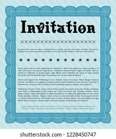 Light blue Invitation template. With complex linear background. Perfect design. Detailed. 