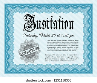 Light blue Invitation template. Complex background. Vector illustration. Nice design. 