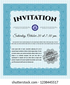 Light blue Invitation template. Complex background. Customizable, Easy to edit and change colors. Money Pattern design. 