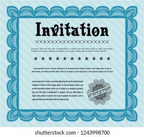 Light blue Invitation template. Complex background. Customizable, Easy to edit and change colors. Beauty design. 