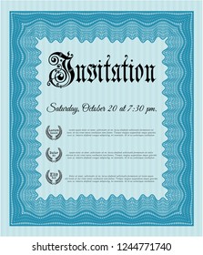 Light blue Invitation template. With complex background. Customizable, Easy to edit and change colors. Money Pattern. 