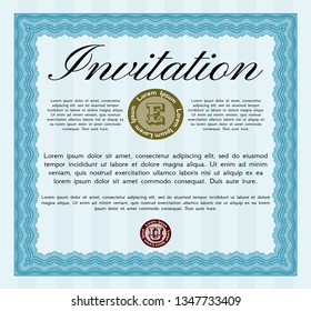 Light blue Invitation template. With complex linear background. Nice design. Customizable, Easy to edit and change colors. 