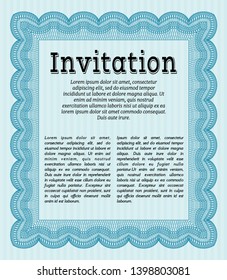 Light blue Invitation template. With complex background. Good design. Detailed. 