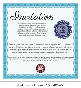 Light blue Invitation template. With complex background. Customizable, Easy to edit and change colors. Modern design. 