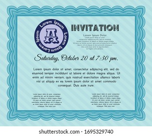 Plantilla de invitación azul claro. Fondo complejo. Diseño sofisticado. Personalizable, Fácil de editar y cambiar de color. 