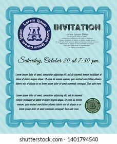 Light blue Invitation template. Cordial design. Detailed. With complex linear background. 