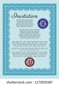Light blue Invitation template. Customizable, Easy to edit and change colors. With complex background. Good design. 