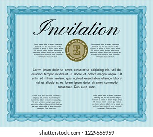 Light blue Invitation template. Customizable, Easy to edit and change colors. With complex linear background. Beauty design. 