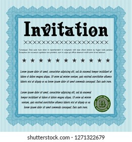 Light blue Invitation template. Customizable, Easy to edit and change colors. Complex background. Money Pattern. 