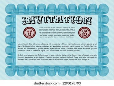 Light blue Invitation template. Customizable, Easy to edit and change colors. With background. Sophisticated design. 