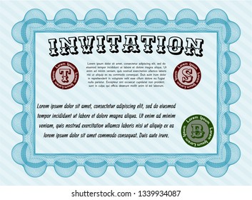Light blue Invitation template. Customizable, Easy to edit and change colors. Easy to print. Nice design. 